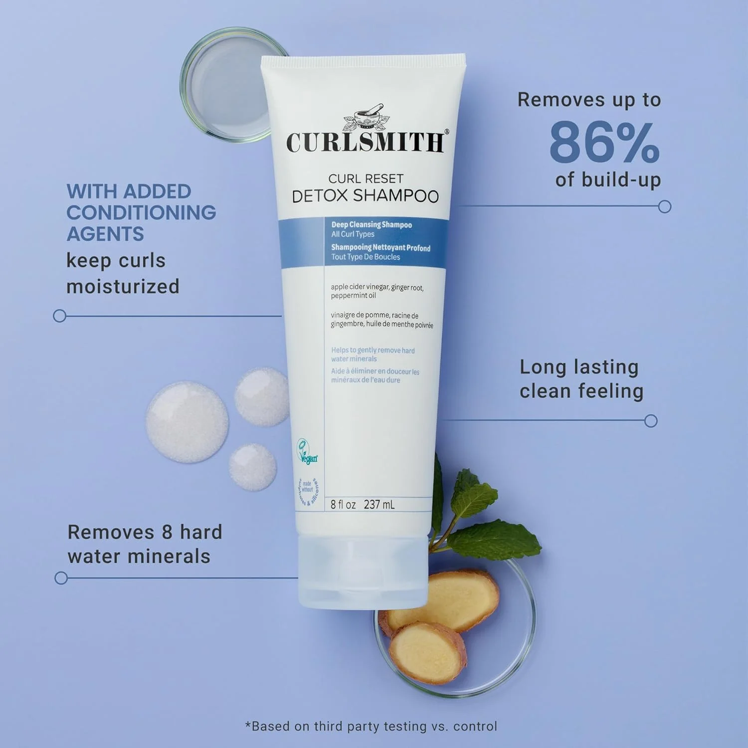 شامپو سم زدای موی فر CURLSMITH Curl Reset | پاک کننده عمیق، از بین برنده رسوبات و آب سخت، ایده آل برای احیا و بازگرداندن حالت فر مو