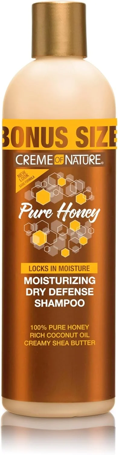 شامپو آبرسان موی خشک با عسل خالص Creme of Nature، پاک کننده ملایم و احیا کننده رطوبت، حاوی روغن نارگیل و شی باتر، برای موهای خشک، کم آب یا شکننده، 450 میلی لیتر