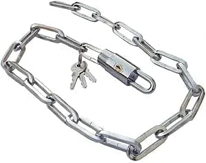قفل زنجیری ضد سرقت با کلید، 90 سانتی متر، فلز سخت کاری شده، نقره ای قفل زنجیری ضد سرقت با کلید، 90 سانتی متر، فلز سخت کاری شده، نقره ای