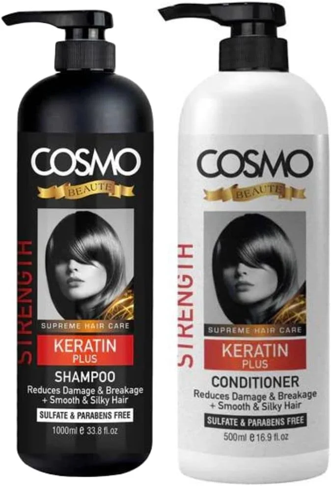 شامپو و نرم کننده کراتین پلاس موی طبیعی CD COSMO DESIGNS Beaute، حجم 1000 میلی لیتر، مناسب آقایان و بانوان، بدون سولفات و پارابن، بسته مراقبت مو 2 در 1، کیت استفاده روزانه