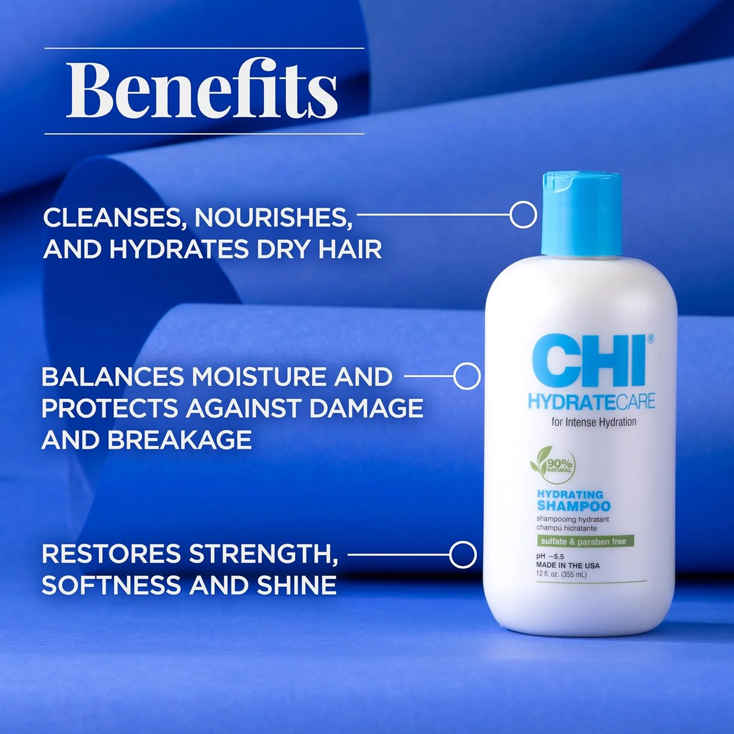 شامپو آبرسان مو CHI HydrateCare - حجم 355 میلی لیتر - متعادل کننده رطوبت مو و محافظت عالی در برابر آسیب و شکستگی مو