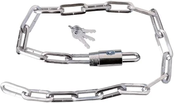 قفل زنجیری ضد سرقت با کلید، 90 سانتی متر، فلز سخت کاری شده، نقره ای