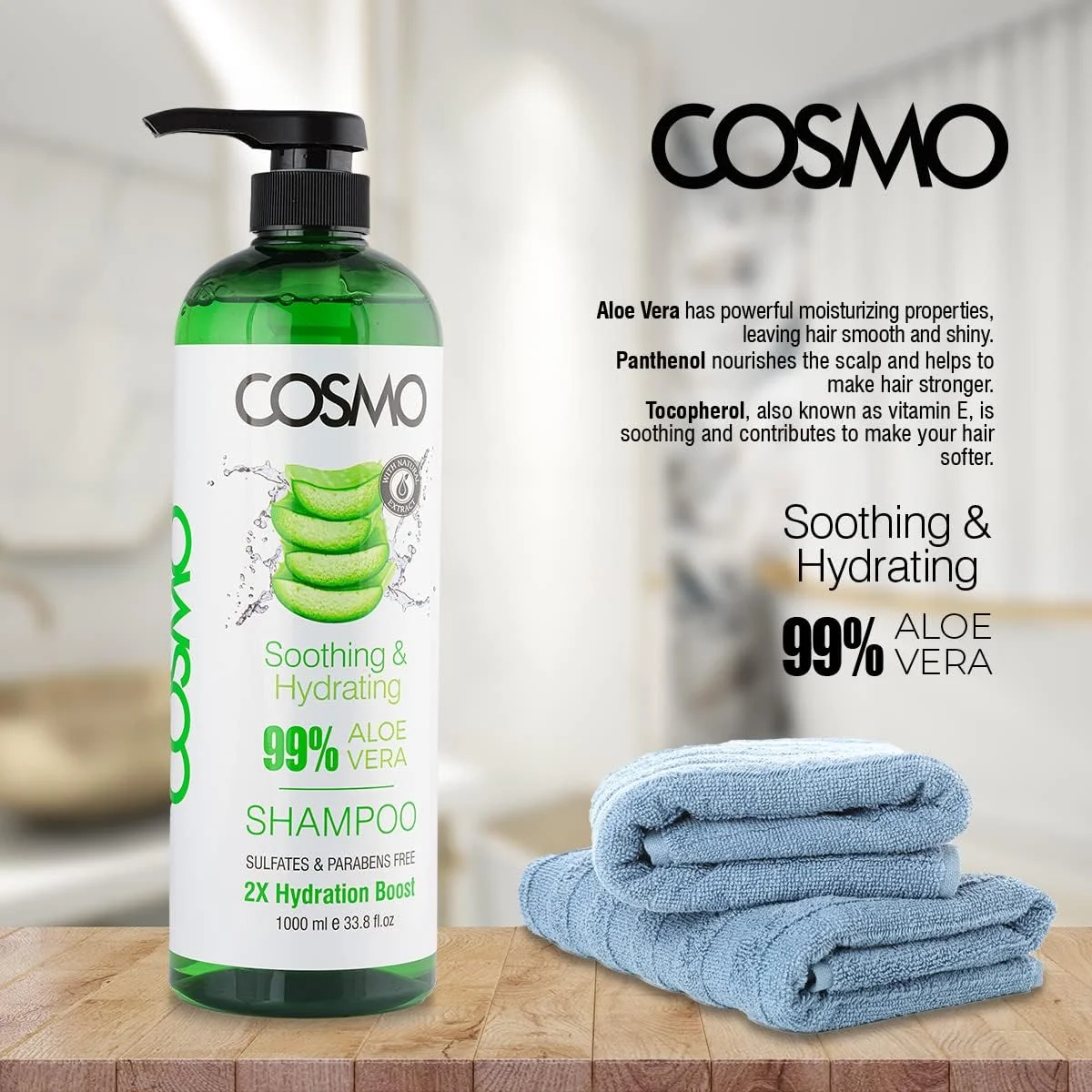 شامپو مو آلوئه ورا 99% تسکین دهنده و آبرسان سی دی COSMO DESIGNS Beauty، 1000 میلی لیتر، مناسب برای آقایان و بانوان، تقویت آبرسانی 2 برابر، بدون پارابن، بدون سولفات، مراقبت از مو، برای انواع مو شامپو مو آلوئه ورا 99% تسکین دهنده و آبرسان سی دی COSMO DESIGNS Beauty، 1000 میلی لیتر، مناسب برای آقایان و بانوان، تقویت آبرسانی 2 برابر، بدون پارابن، بدون سولفات، مراقبت از مو، برای انواع مو