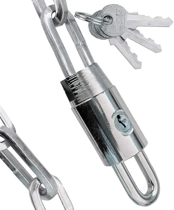 قفل زنجیری ضد سرقت با کلید، 90 سانتی متر، فلز سخت کاری شده، نقره ای