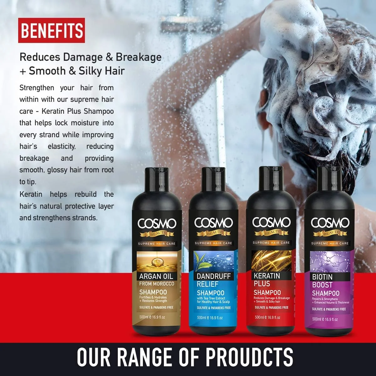 شامپو تقویت کننده مو کراتین پلاس سی دی COSMO DESIGNS Beaute - 500 میلی لیتر، مناسب برای آقایان و بانوان شامپو تقویت کننده مو کراتین پلاس سی دی COSMO DESIGNS Beaute - 500 میلی لیتر، مناسب برای آقایان و بانوان