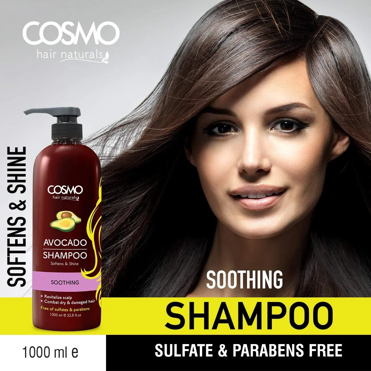 شامپو مو حاوی آووکادو برای انواع مو سی دی COSMO DESIGNS حجم 1000 میلی لیتر، نرم کننده و درخشان کننده، احیا کننده پوست سر، مقابله با موهای خشک و آسیب دیده