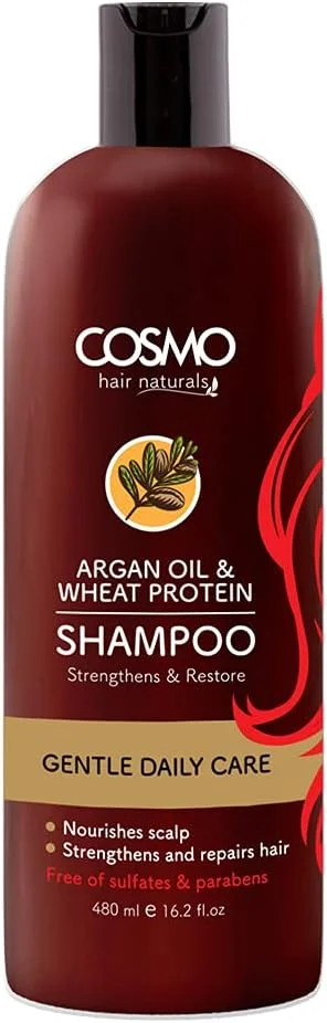 شامپو مو حاوی روغن آرگان و پروتئین گندم مناسب انواع مو سی دی COSMO DESIGNS Hair Naturals حجم 480 میلی لیتر، تغذیه کننده پوست سر، تقویت کننده و ترمیم کننده مو