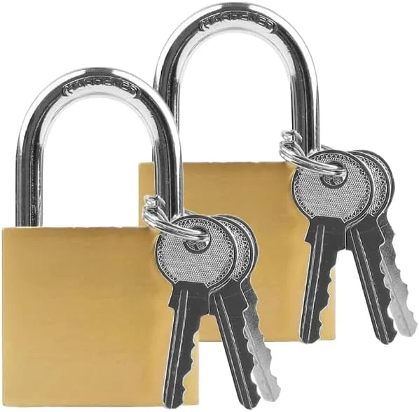 قفل آویز روکش برنجی Robustline برای چمدان، کمدهای رختکن، قفل های کلیدخور یکسان برنجی جامد (2 عدد، 60 میلی متر) قفل آویز روکش برنجی Robustline برای چمدان، کمدهای رختکن، قفل های کلیدخور یکسان برنجی جامد (2 عدد، 60 میلی متر)