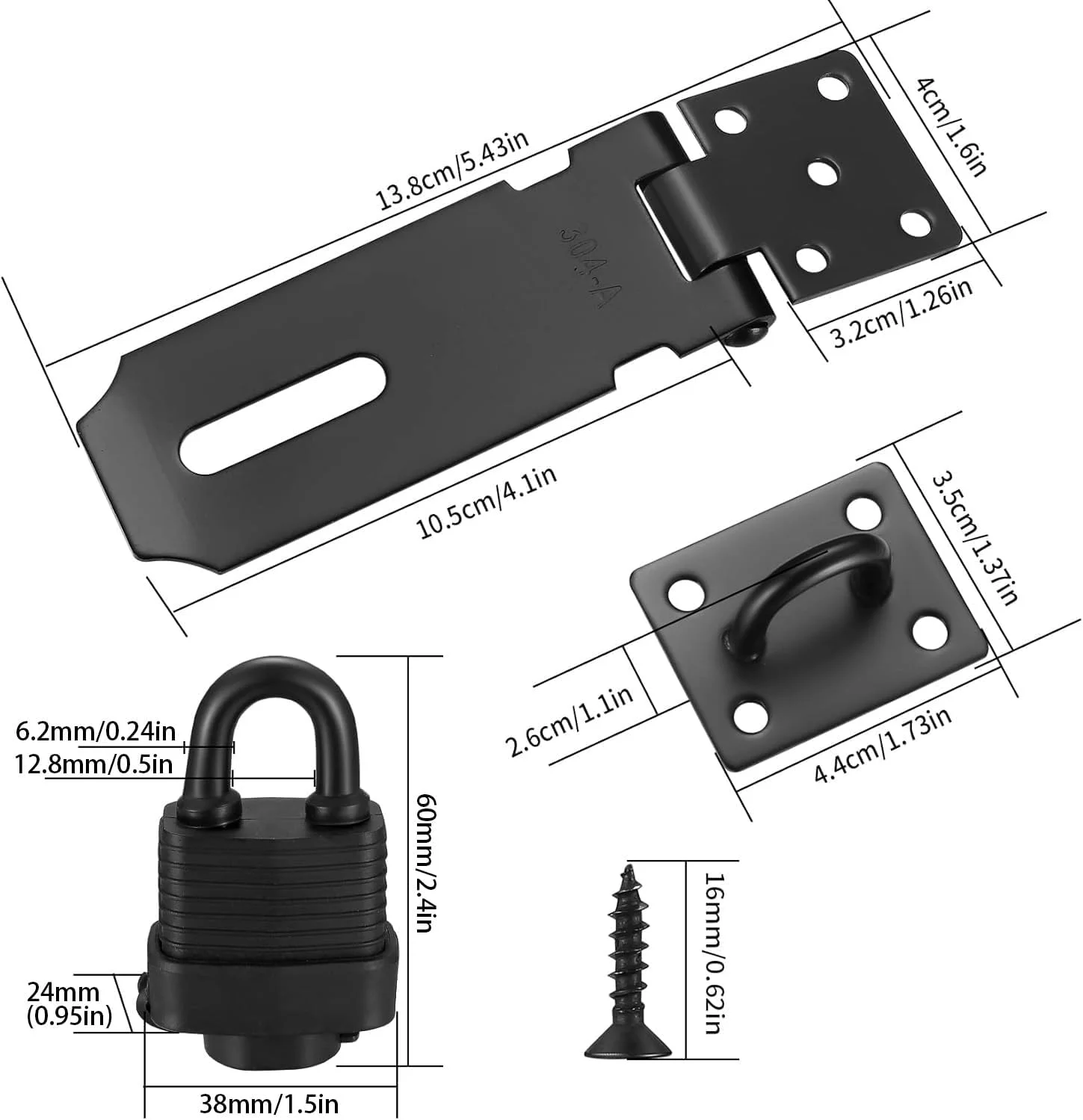 ست قفل آویز QOOSIKICC، قفل زبانه دار با قفل آویز و پیچ، قفل امنیتی برای اتاق خواب، باغ، سوله، گاراژ، درب کابینت (مشکی)