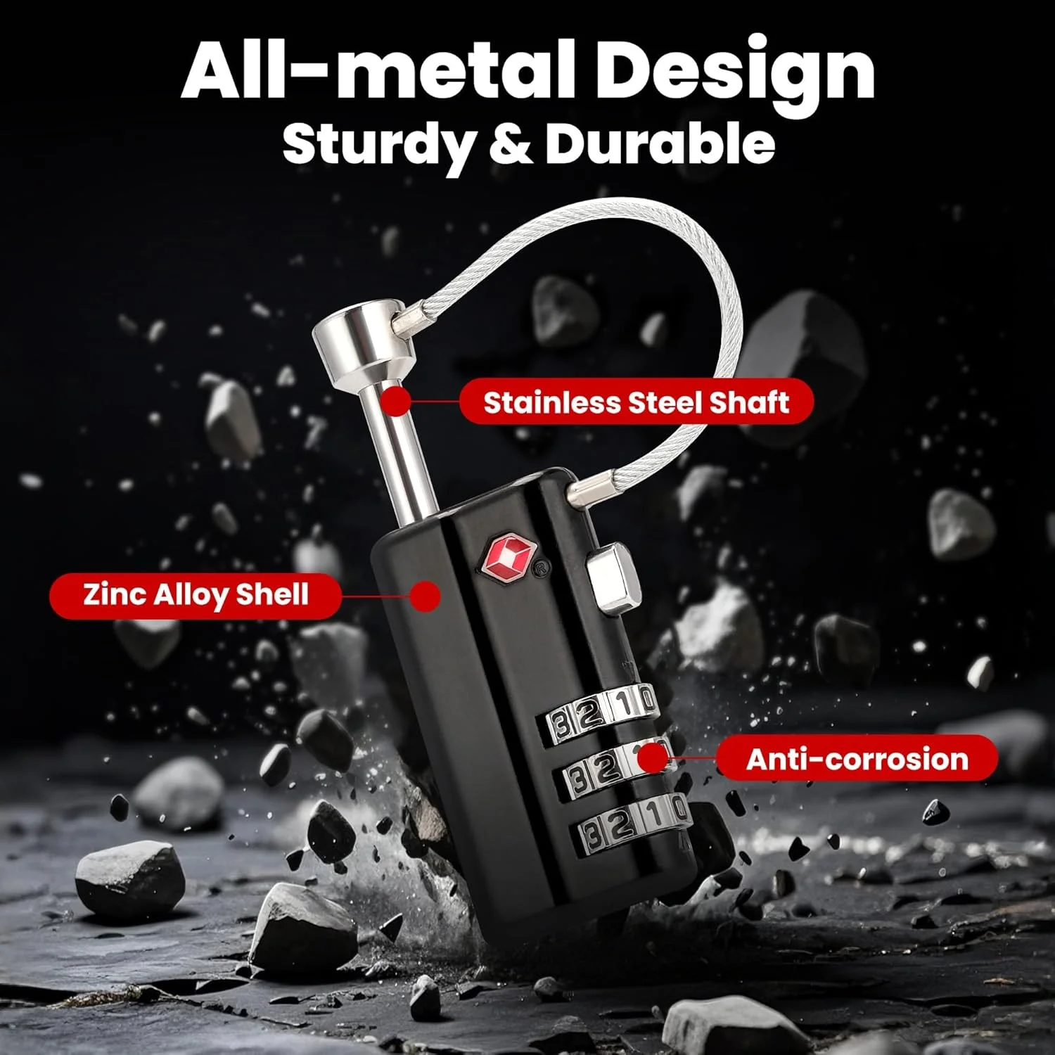 قفل چمدان حرفه ای مورد تایید TSA، قفل چمدان سنگین برای چمدان های مسافرتی، قفل های بادوام و مقاوم در برابر برش با ساق فولادی آلیاژی، قفل امنیتی مقاوم در برابر برش و ایمن برای کودکان