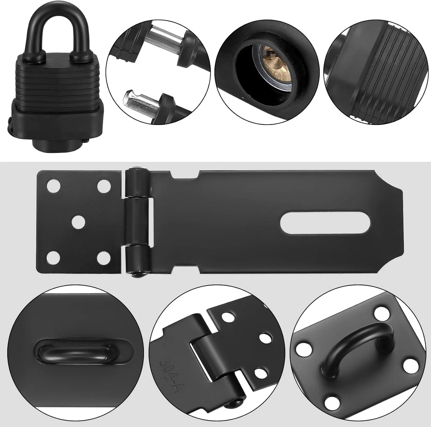 ست قفل آویز QOOSIKICC، قفل زبانه دار با قفل آویز و پیچ، قفل امنیتی برای اتاق خواب، باغ، سوله، گاراژ، درب کابینت (مشکی)