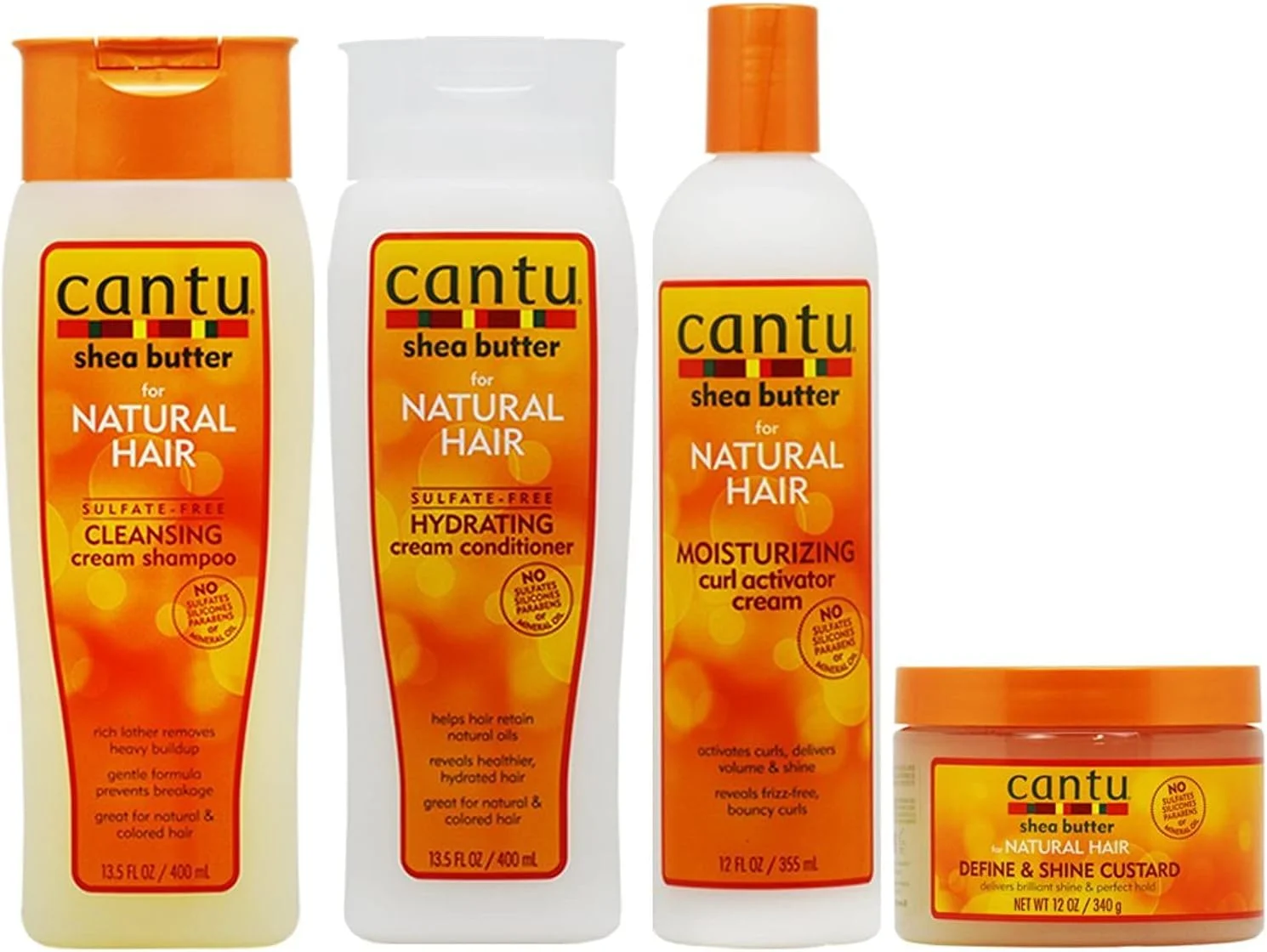 مجموعه شامپو کرمی پاک کننده، نرم کننده، کرم فعال کننده فر و کاستارد درخشان کننده و حالت دهنده مو Cantu