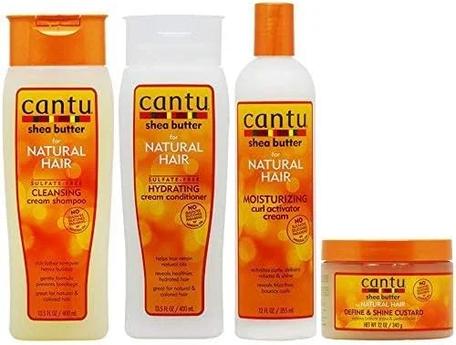 مجموعه شامپو کرمی پاک کننده، نرم کننده، کرم فعال کننده فر و کاستارد درخشان کننده و حالت دهنده مو Cantu