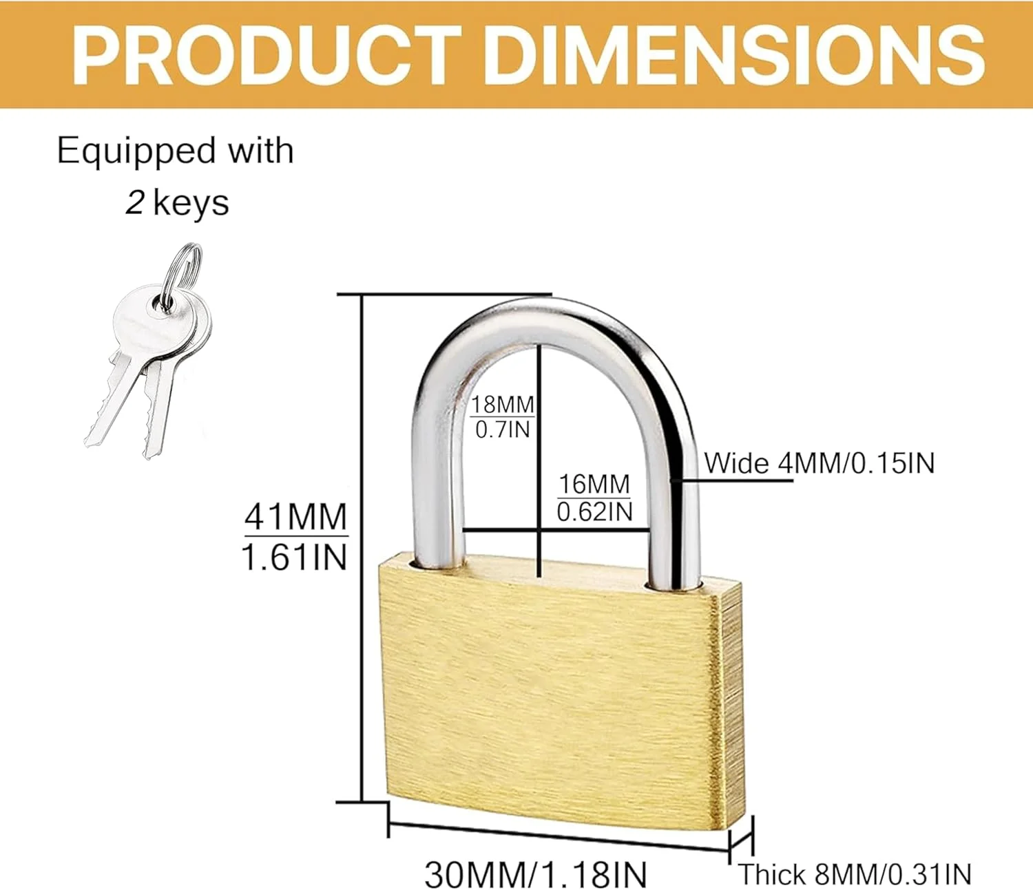 قفل برنجی جامد 4 عددی با کلیدهای مشابه، قفل بدنه پهن 30 میلی متری، قفل امنیتی کوچک در فضای باز، قفل انباری برای فضای باز یا داخلی برای قفسه های ورزشی، کیف، حصار و کوله پشتی