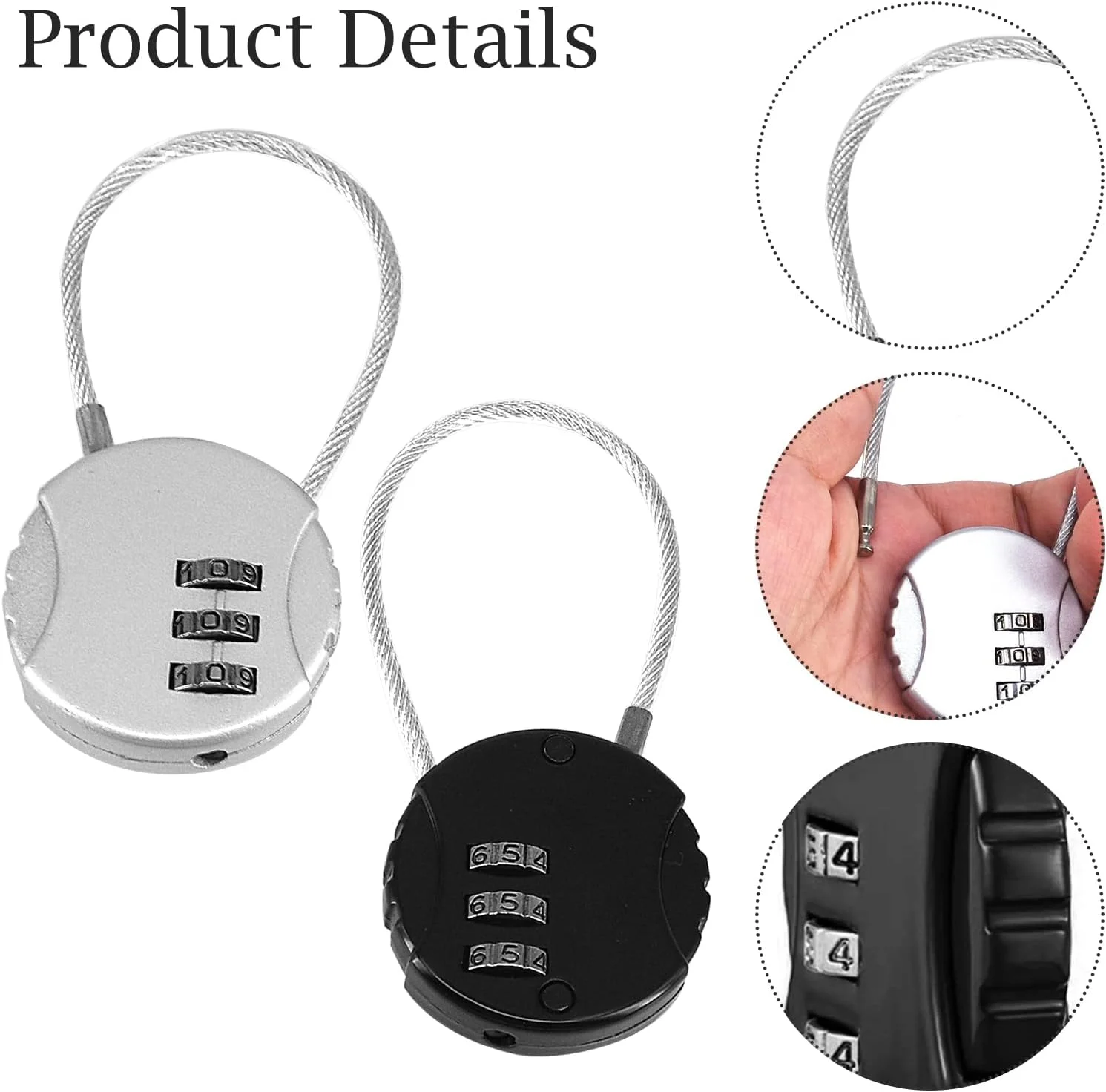 قفل رمزدار 3 عددی فولادی 3 تکه برای مسافرت، قفل ترکیبی کوچک برای چمدان و کمد
