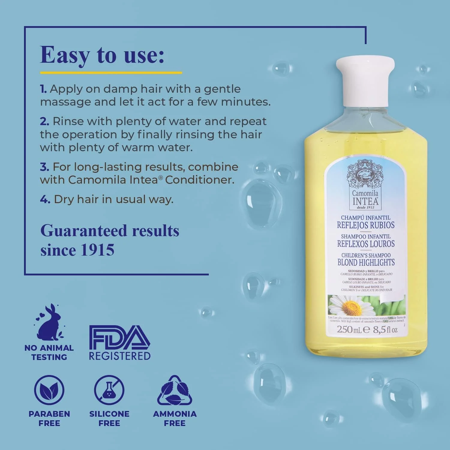 شامپو بچه بابونه اینتیا برای هایلایت های بلوند - 250 میلی لیتر، روشن کننده موی سر بابونه برای کودکان - شامپو عصاره طبیعی کودک بدون سیلیکون و پارابن