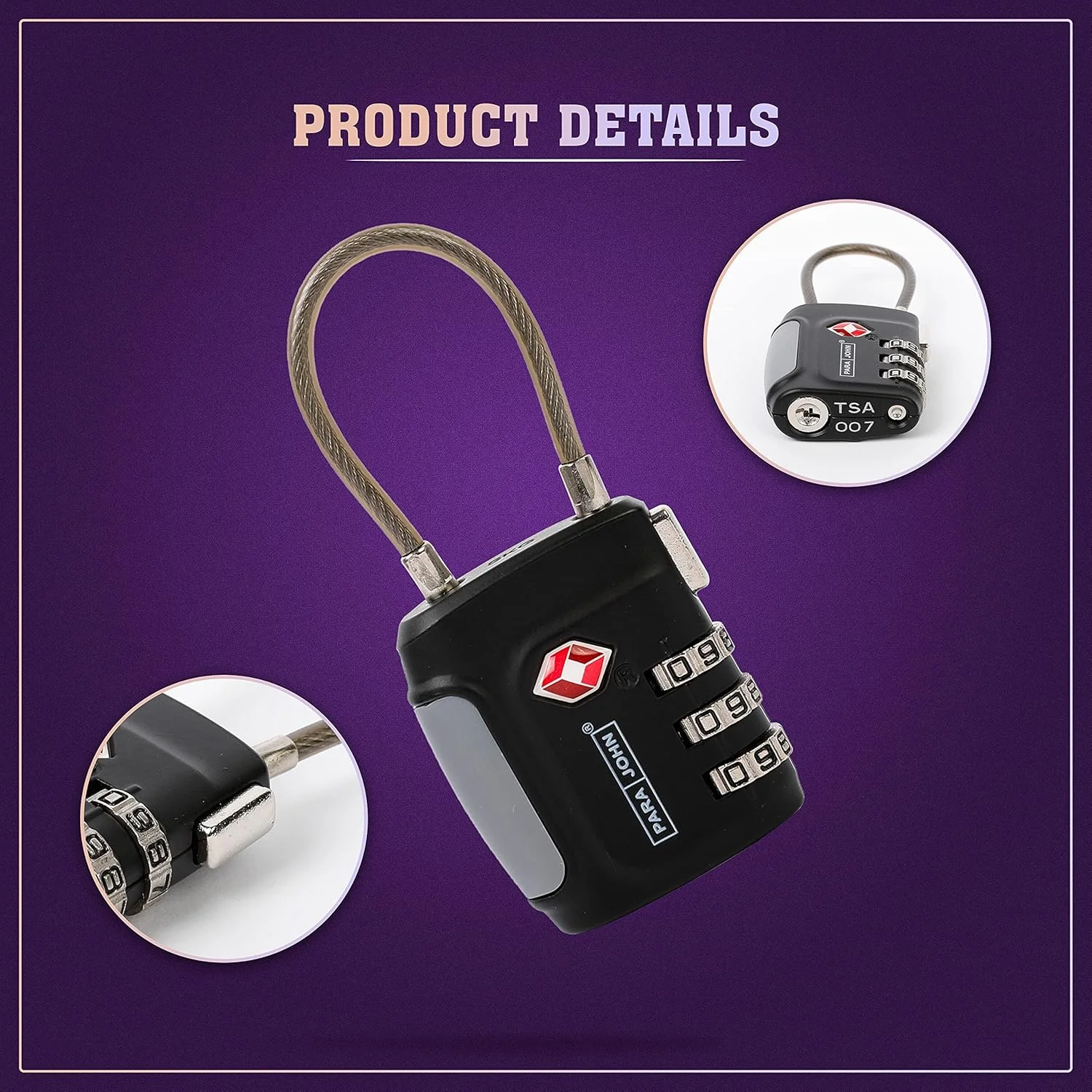 قفل رمزدار 3 شماره TSA پاراجان با کابل | قفل چمدان امنیتی 3 رقمی با نشانگر هشدار | قفل ترکیبی برای کمد نرده دروازه سوله کمد باشگاه کمد مدرسه | قفل رمزدار برای چمدان