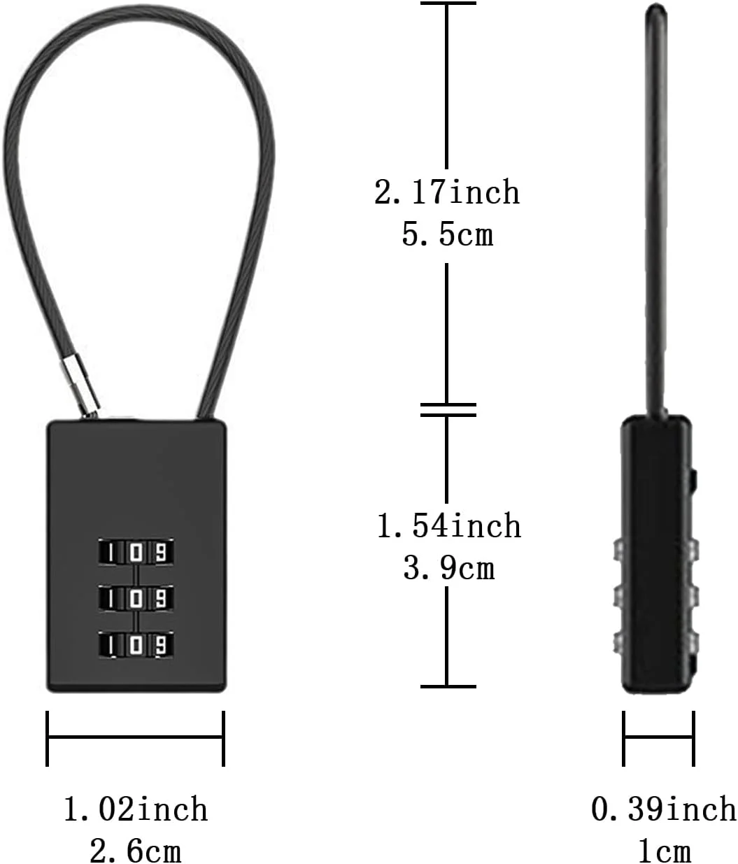 قفل ترکیبی 3 رقمی Nayubo، 2 عددی، با کابل فولادی، قفل کابلی آلیاژ روی برای چمدان، کیف، جعبه ابزار، قفل باشگاه، کلاه ایمنی، کابینت (مشکی)