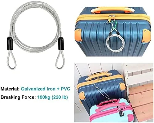 قفل کابلی امنیتی مسافرتی سی وی مدل 200CM/6.6ft، کابل ایمنی روکش دار فولادی بافته شده، قفل چمدان، قفل زنجیری سیم بکسل ایمنی با حلقه دوتایی سبک وزن GOMRQING (بسته 4 عددی) قفل کابلی امنیتی مسافرتی سی وی مدل 200CM/6.6ft، کابل ایمنی روکش دار فولادی بافته شده، قفل چمدان، قفل زنجیری سیم بکسل ایمنی با حلقه دوتایی سبک وزن GOMRQING (بسته 4 عددی)