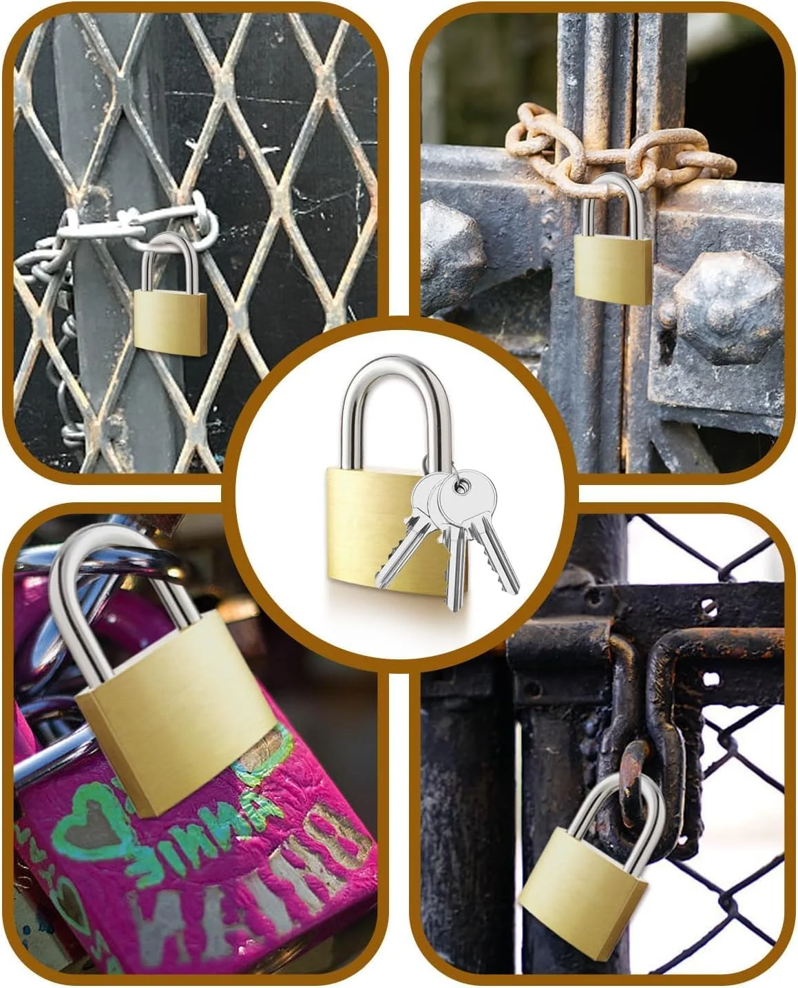 قفل آویز برنجی جامد با کلید - قفل ضد زنگ سنگین برای استفاده در فضای باز، دروازه ها، انبار و امنیت چمدان - KYLAQ (50MM)