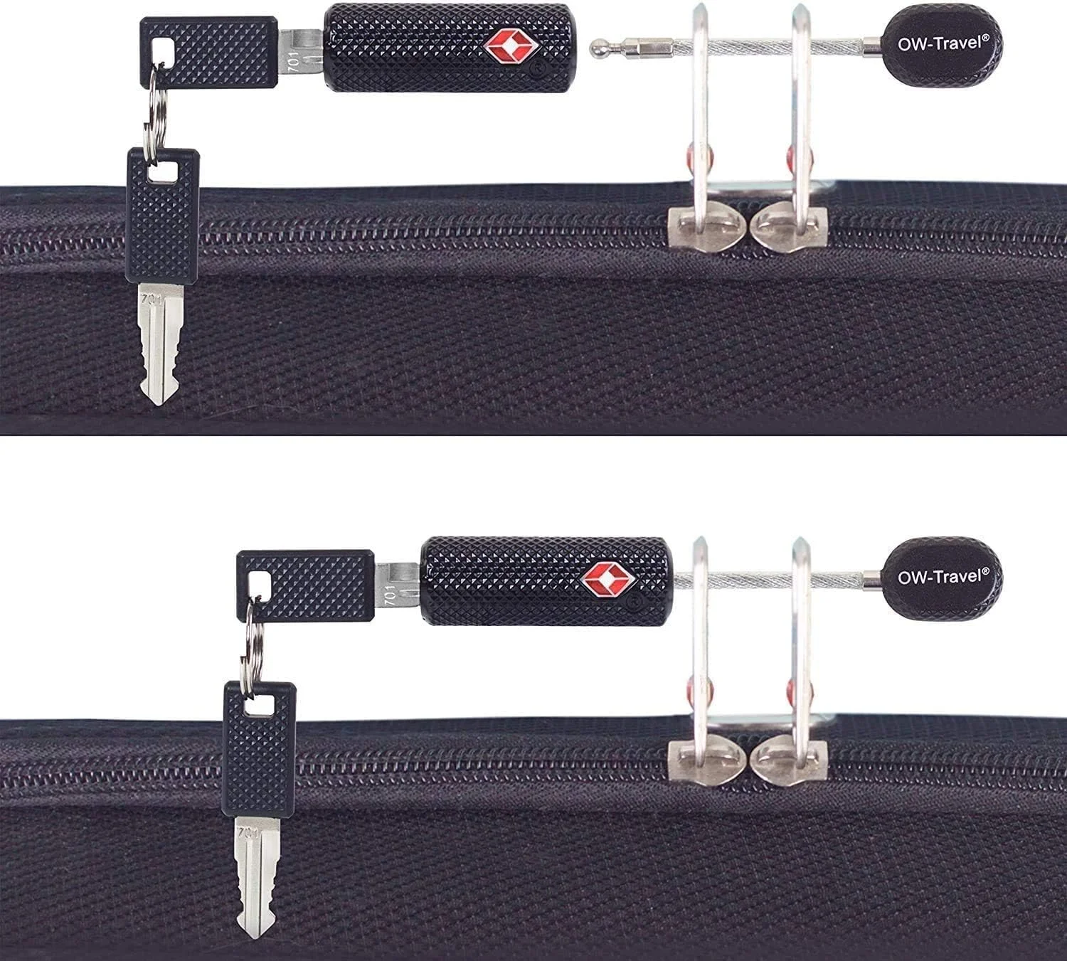قفل کابلی مسافرتی OW با کلید، قفل چمدان، قفل آویز، قفل امنیتی، قفل کلیدی، قفل کابلی مناسب برای چمدان مسافرتی، کمد، کوله پشتی، 70b) مشکی - قفل کابلی با کلید: بسته 2 عددی، 70b)