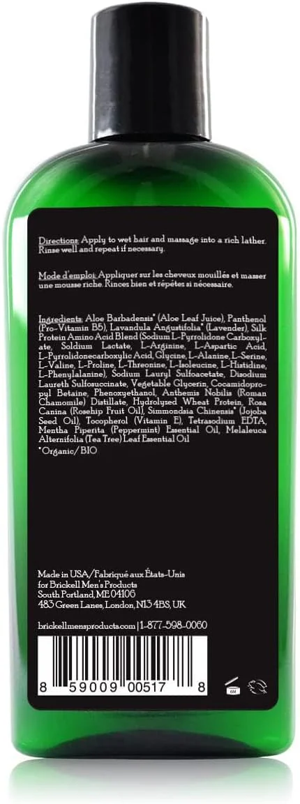 شامپو تقویت کننده روزانه مو مردانه بریکل، طبیعی و ارگانیک حاوی نعناع و روغن درخت چای برای تسکین پوست سر خشک و خارش دار، بدون سولفات و پارابن، 236 میلی لیتر، معطر