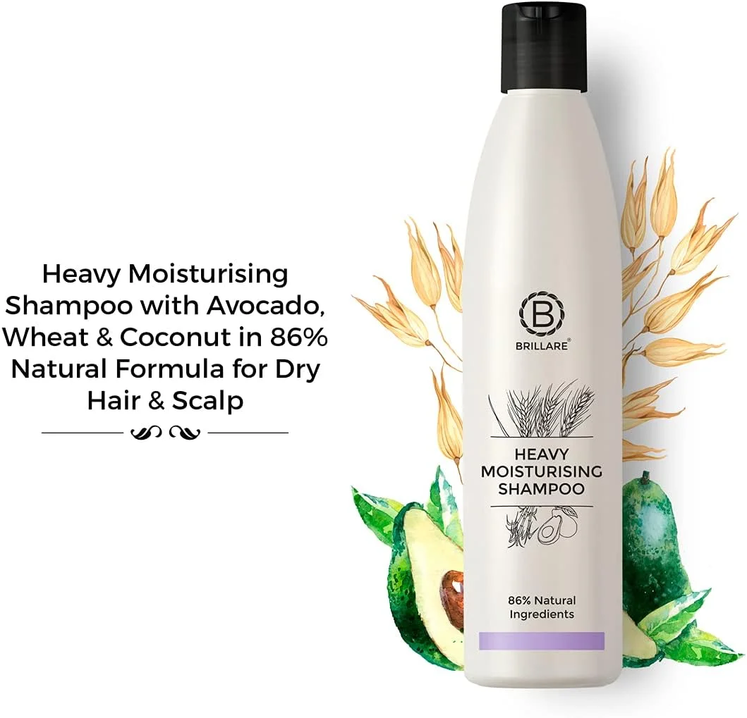 شامپو مرطوب کننده قوی بریلیر، برای موهای وز، خشک و کم تغذیه، 300 میلی لیتر، جوانه گندم و میوه آووکادو، 100% گیاهی، طبیعی، بدون پارابن