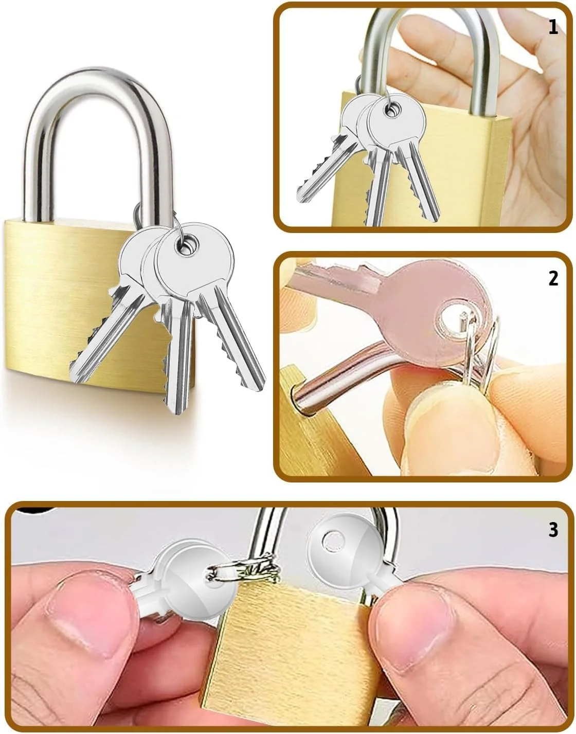 قفل آویز برنجی جامد با کلید - قفل ضد زنگ سنگین برای استفاده در فضای باز، دروازه ها، انبار و امنیت چمدان (63 میلی متر)