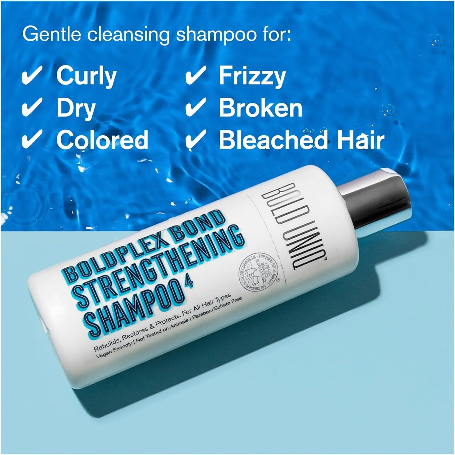 شامپو پروتئینی تقویت کننده پیوند مو BOLD UNIQ BoldPlex 4 برای موهای خشک و آسیب دیده - فرمول آبرسان برای انواع موهای فر، خشک، رنگ شده، وز، شکسته یا دکلره شده. بدون تست حیوانی و وگان