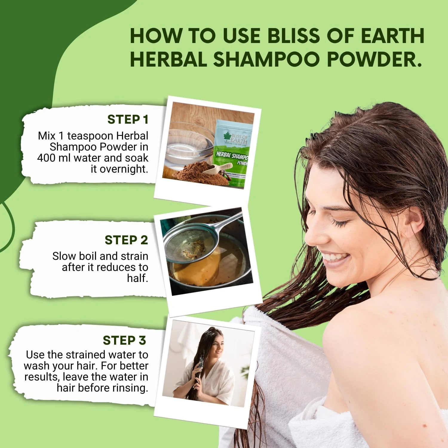 پودر شامپو گیاهی طبیعی بلیس آف ارث، 100 گرم، پاک کننده موی آیورودا با آملا، اریتا، شیکاکای و شنبلیله