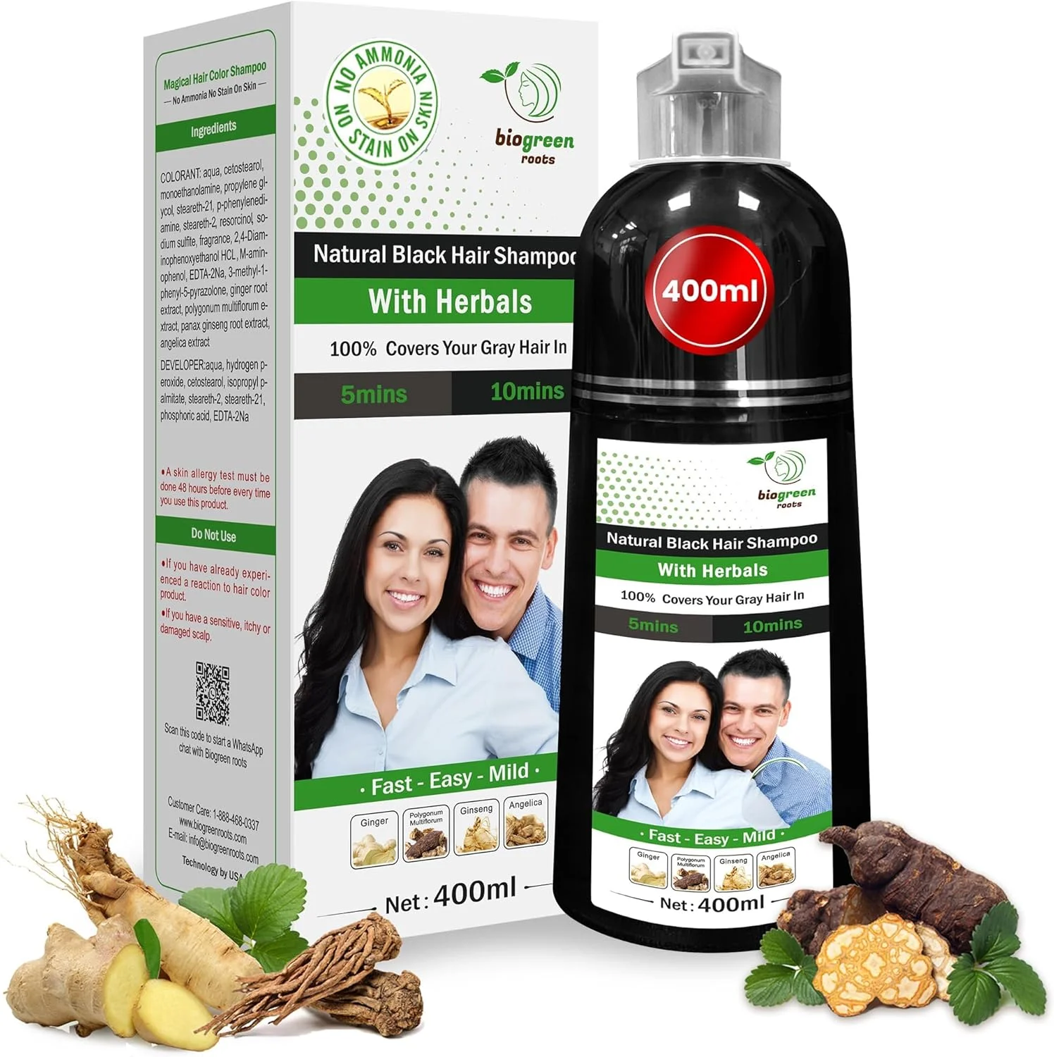 شامپو رنگ موی مشکی طبیعی گیاهی Biogreen Roots (400 میلی لیتر) به همراه درمان مو 200 میلی لیتری برای پوشش موهای سفید در 10 دقیقه - رنگ مو برای آقایان، خانم ها، انواع مو - رنگ موی مشکی طبیعی شامپو رنگ موی مشکی طبیعی گیاهی Biogreen Roots (400 میلی لیتر) به همراه درمان مو 200 میلی لیتری برای پوشش موهای سفید در 10 دقیقه - رنگ مو برای آقایان، خانم ها، انواع مو - رنگ موی مشکی طبیعی