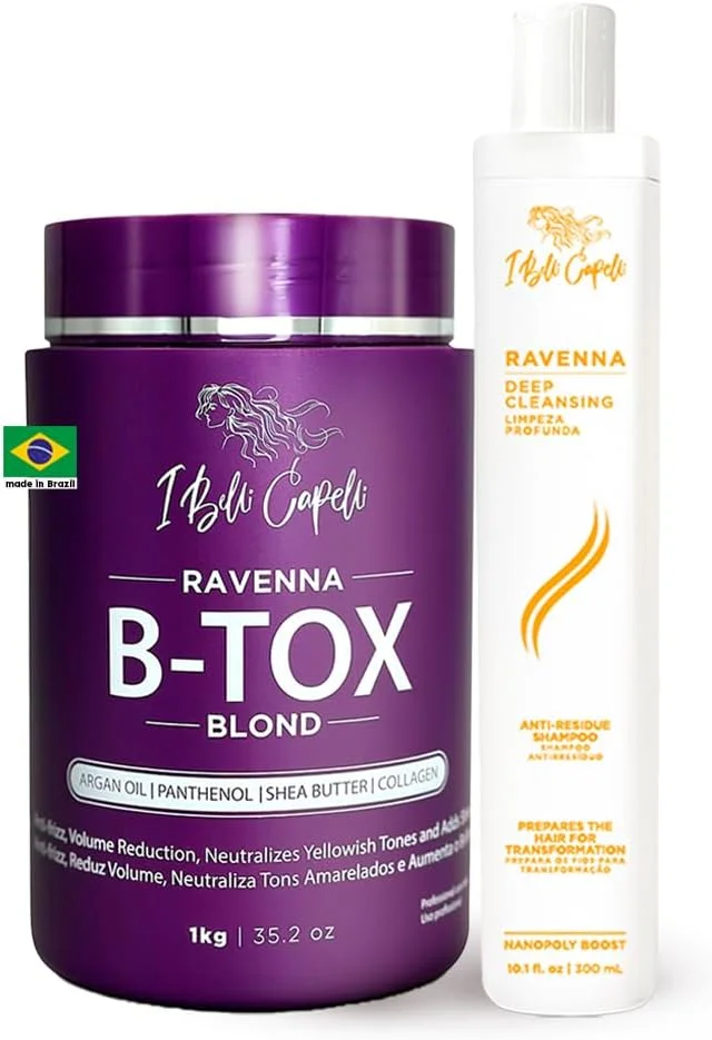 کیت درمان مو بوتاکس مو بلوند راونا I Belli Capelli - بوتاکس مو 1 کیلوگرمی/35.02 اونس + شامپو شفاف کننده ضد رسوب 300 میلی لیتری/10.1 fl.oz برای اثر طولانی تر