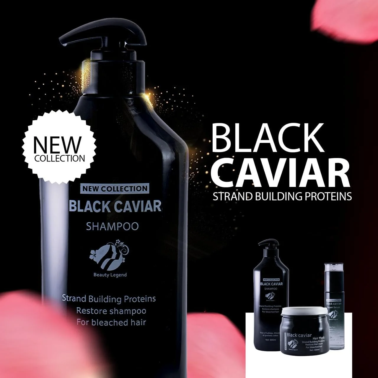 شامپو موی مشکی خاویار بیوتی لجند غنی شده با عصاره خاویار برای تغذیه و تقویت عمقی | درمان احیا کننده برای موهای درخشان و سالم شامپو موی خاویار 800 میلی لیتر