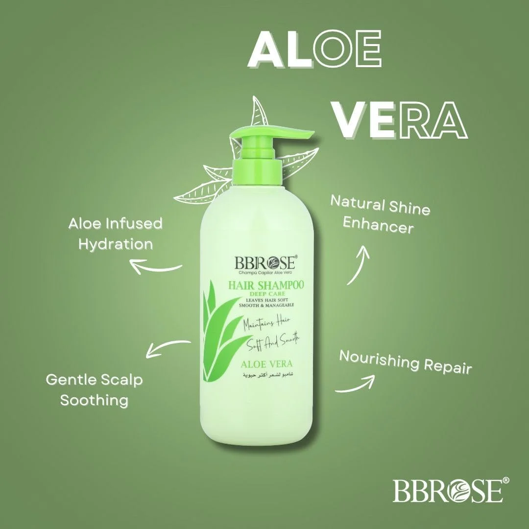 شامپو مو آلوئه ورا BBROSE، مراقبت عمیق برای موهای نرم، صاف و خوش حالت، تقویت کننده درخشش طبیعی، آبرسانی با آلوئه، تسکین دهنده ملایم پوست سر و ترمیم مغذی