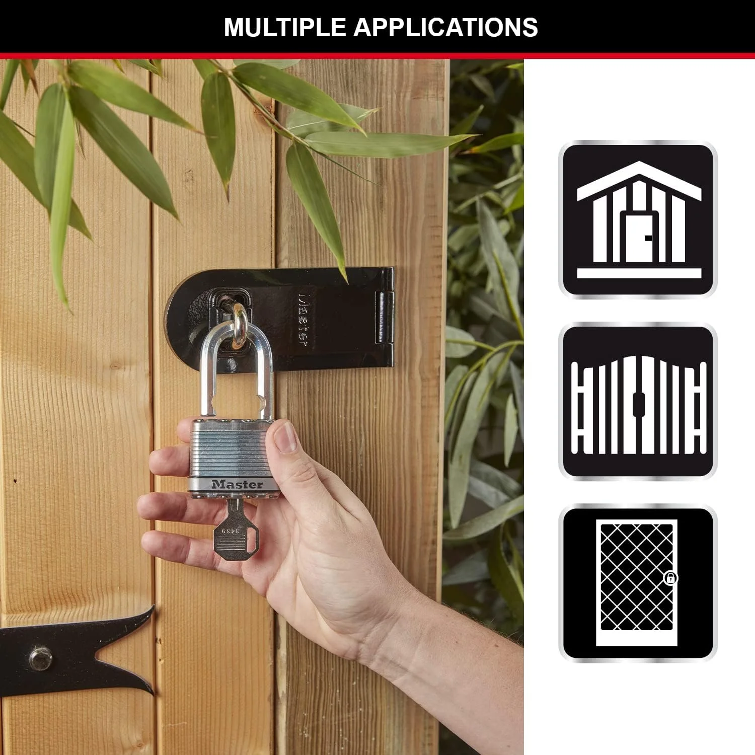 قفل آویز مستر لاک، قفل فولادی ورقه ای Excell®، قفل امنیتی بالا، قفل کلیدی، بهترین استفاده برای انباری ها، سوله ها، گاراژها، حصارها و موارد دیگر، چند منظوره