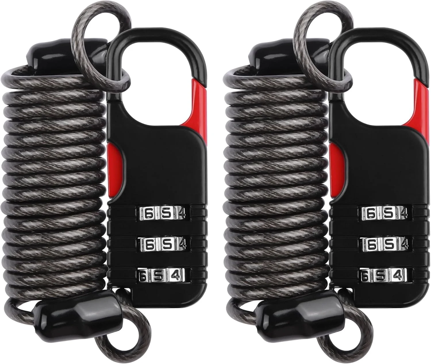 قفل چمدان 2 عددی، قفل های چمدان مورد تایید TSA، قفل ضد آب 3 رقمی، قفل کابلی فنری 80 سانتی متری برای قفل مدرسه، باشگاه، کلاه ایمنی، دروازه، حصار، چمدان، کیف (مشکی)