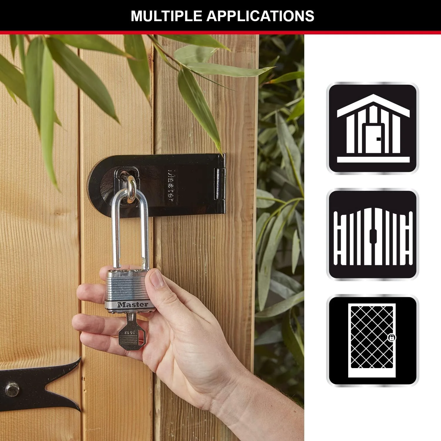 قفل آویز امنیتی مسترلاک با محافظت در برابر فضای باز، میله بلند، قفل کلیدی، بدنه 45 میلی متری، ایده آل برای ایمن سازی دروازه