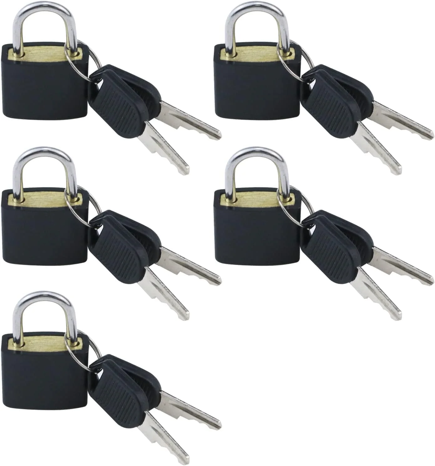 قفل فلزی GTVGJH بسته 5 عددی، چمدان برنجی جامد، کوله پشتی، دفتر خاطرات، جعبه جواهرات، صنایع دستی، قفل آموزش مدرسه با کلید و روکش بادوام (مشکی)