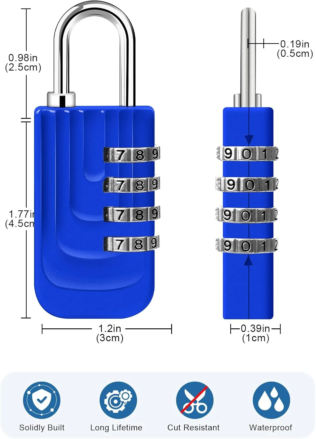 قفل رمزی Homarket، بسته 4 عددی قفل فلزی برای کمدهای ورزشی، قفل های رمزی، قفل ورزشی، قفل کمد، قفل ضد آب برای کمد، درب بیرونی، سوله (مشکی خاکستری آبی قرمز)