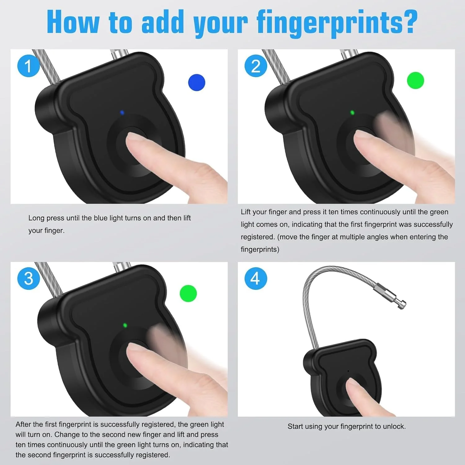 قفل اثر انگشتی هوشمند، قفل بیومتریک بدون کلید با ظرفیت ۲۰ اثر انگشت، شارژ USB و بازگشایی اضطراری، ایده آل برای کمدهای ورزشی، چمدان، کیف، جعبه ابزار، استفاده در مدرسه یا مسافرت
