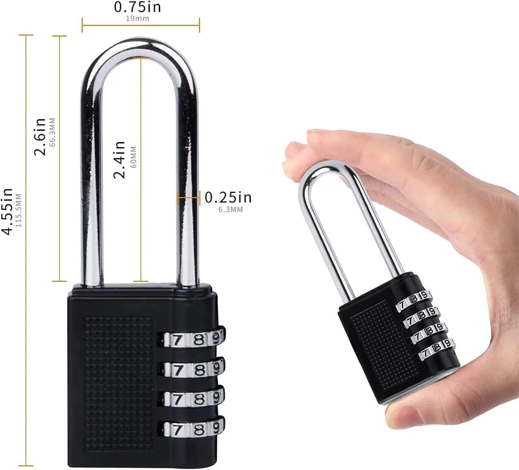 قفل ترکیبی فندونیو، قفل 4 رقمی مشکی، حلقه بلند، ضد آب مناسب فضای باز، قفل کمدهای مدرسه، باشگاه، دروازه، حصار، جعبه ابزار، بست، سوله (2 عدد)