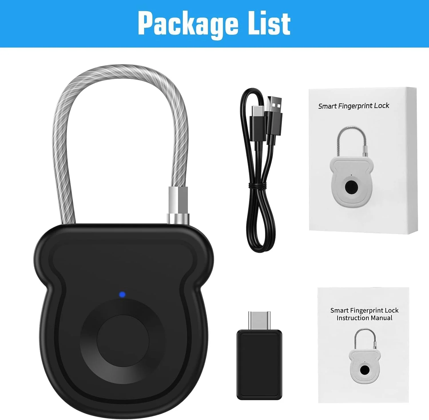 قفل اثر انگشتی هوشمند، قفل بیومتریک بدون کلید با ظرفیت ۲۰ اثر انگشت، شارژ USB و بازگشایی اضطراری، ایده آل برای کمدهای ورزشی، چمدان، کیف، جعبه ابزار، استفاده در مدرسه یا مسافرت