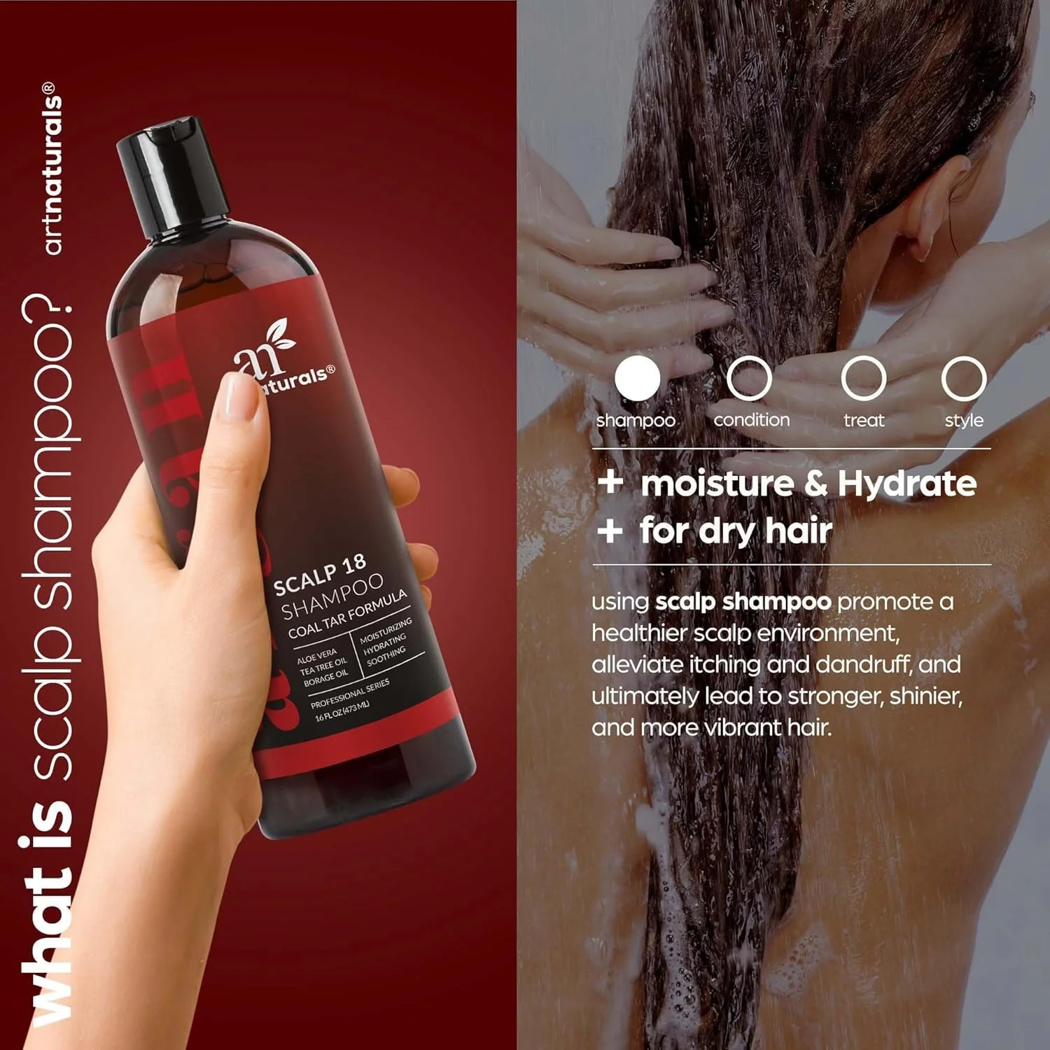 شامپو آرگان درمانی آرت نچرالز - (473 میلی لیتر) - قطران زغال سنگ طبیعی و ارگانیک با روغن آرگان - درمان کمک می کند به ضد خارش پوست سر، علائم پسوریازیس، اگزما - بدون سولفات