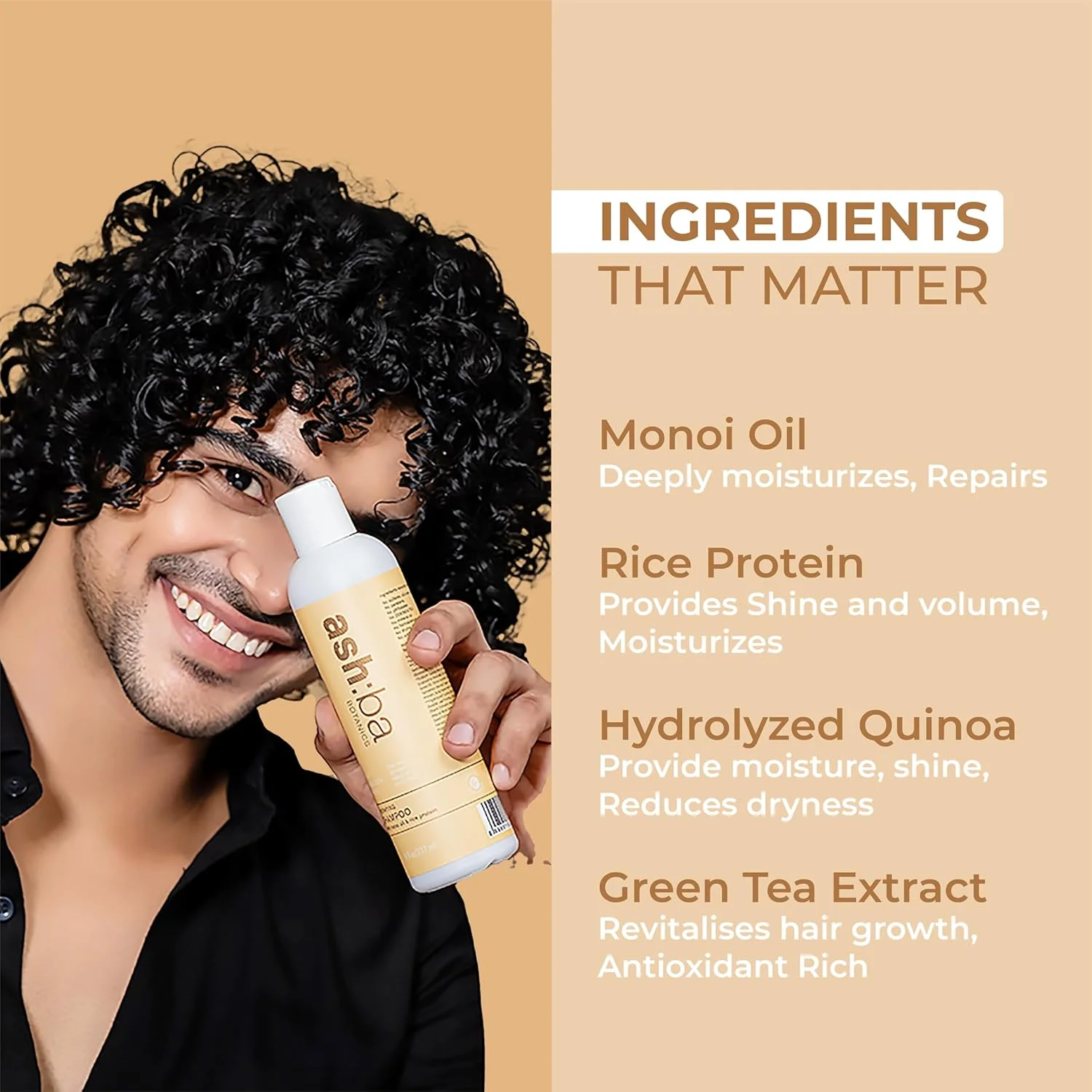 شامپو آبرسان اشبا بوتانیکس برای موهای فر و مجعد (237 میلی لیتر) | به آرامی تمیز می کند، تجمع را با روغن مونوی و پروتئین برنج از بین می برد | برای آقایان و خانم ها | فاقد پارابن، سولفات، EDTA | مواد اولیه ممتاز