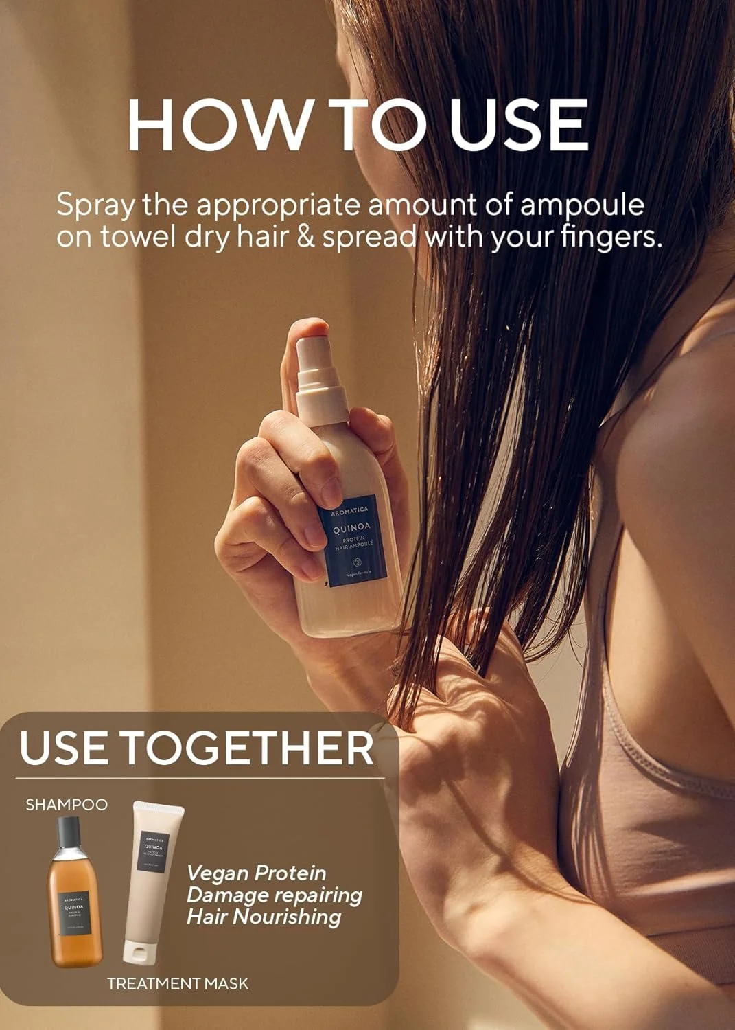 آمپول پروتئین مو کینوا آروماتیکا 100 میلی لیتر - سرم پروتئین مو وگان برای موهای ابریشمی | تغذیه کننده موهای خشک و آسیب دیده | فاقد سیلیکون