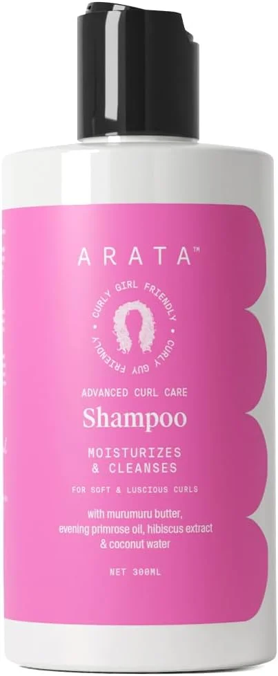شامپو مراقبت پیشرفته از موهای فر آراتا (300 میلی لیتر) | کره مورومورو، روغن گل مغربی، عصاره هیبیسکوس و آب نارگیل | پاک کننده و ترمیم کننده موهای آسیب دیده | مورد تایید CG