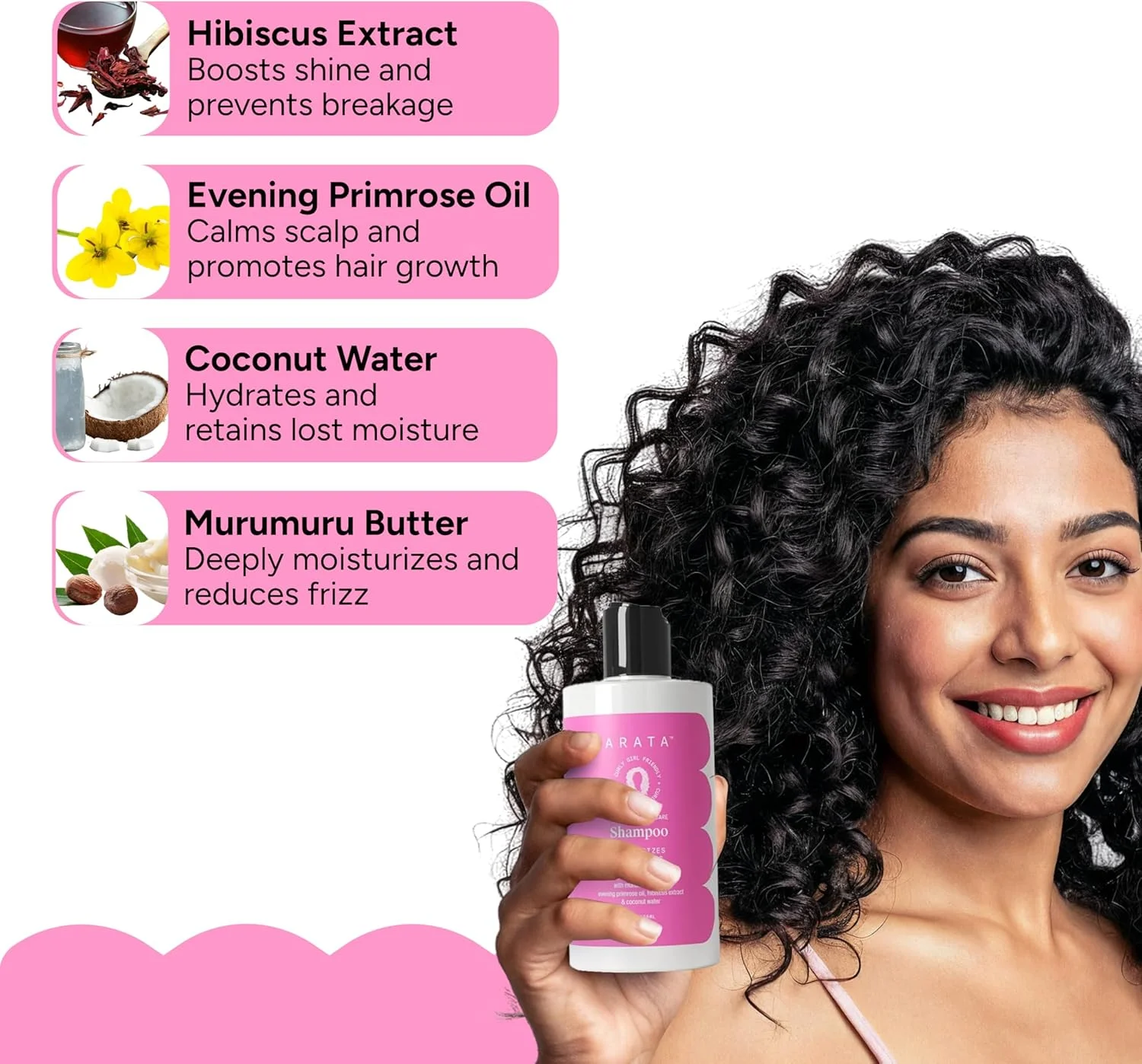 شامپو مراقبت پیشرفته از موهای فر آراتا (300 میلی لیتر) | کره مورومورو، روغن گل مغربی، عصاره هیبیسکوس و آب نارگیل | پاک کننده و ترمیم کننده موهای آسیب دیده | مورد تایید CG
