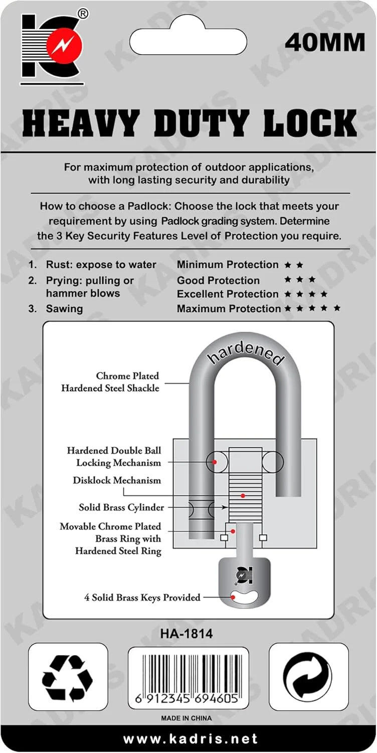 قفل آویز فولادی سنگین کادریس مدل HA-1814، سایز 40 میلی متر، نقره ای