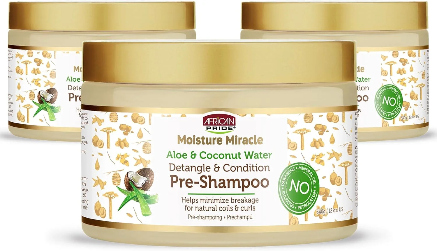 پری-شامپو آلوئه ورا و آب نارگیل African Pride Moisture Miracle (بسته 3 عددی) - کمک به کاهش شکستگی مو برای موهای فر و مجعد طبیعی، باز کردن گره و نرم کننده مو، 355 میلی لیتر پری-شامپو آلوئه ورا و آب نارگیل African Pride Moisture Miracle (بسته 3 عددی) - کمک به کاهش شکستگی مو برای موهای فر و مجعد طبیعی، باز کردن گره و نرم کننده مو، 355 میلی لیتر