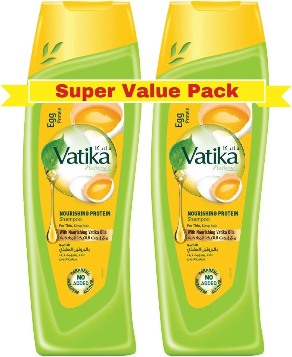شامپو پروتئین تخم مرغ مغذی Vatika Naturals 2x400 میلی لیتر | برای موهای نازک و بی حالت | حاوی روغن های مغذی Vatika | بسته فوق العاده 2 عددی